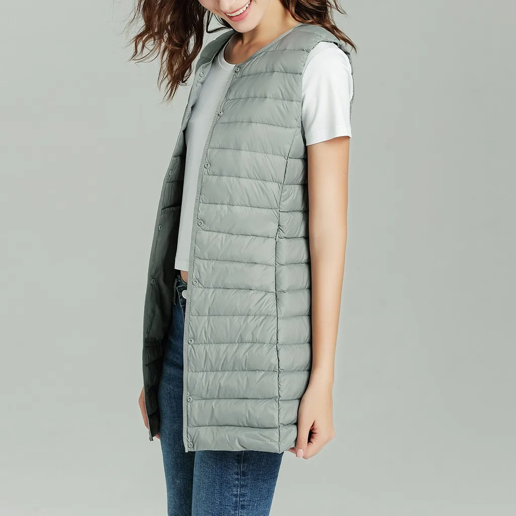 Gilet long en duvet de canard ultra léger pour femme, gilet chaud pour femme, vestes décontractées minces, haute qualité, nouveau, hiver, 2024