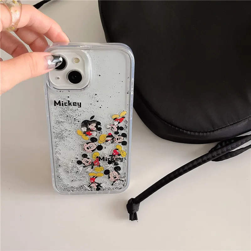 Disney Mickey Mouse Liquid Quicksand Phone Case for iPhone 15 14 13 12 11 Pro Max 15pro 14pro Dynamic silver sand Cover Funda