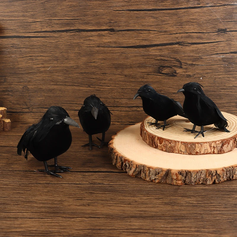 1PCS Small Simulation Fake Bird Realistic Halloween Black Crow Model Ornament Simulation Bird Home Decoration Animal Creepy Toy