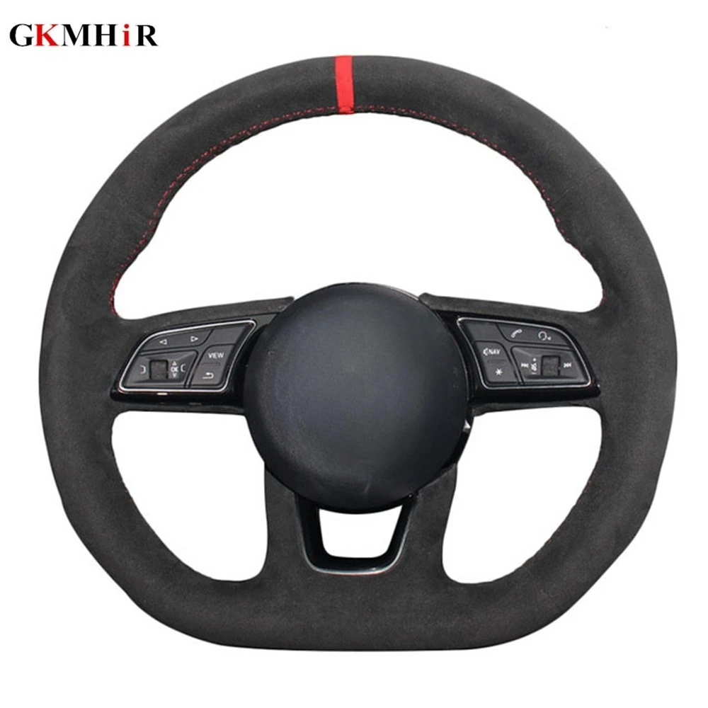Schwarz Echtem Wildleder Rote Markierung Auto Lenkrad Abdeckung Für Audi A3 (8V) A4 (B9) avant A5 (F5) A1 (8X) Sportback Q2 2016-2019