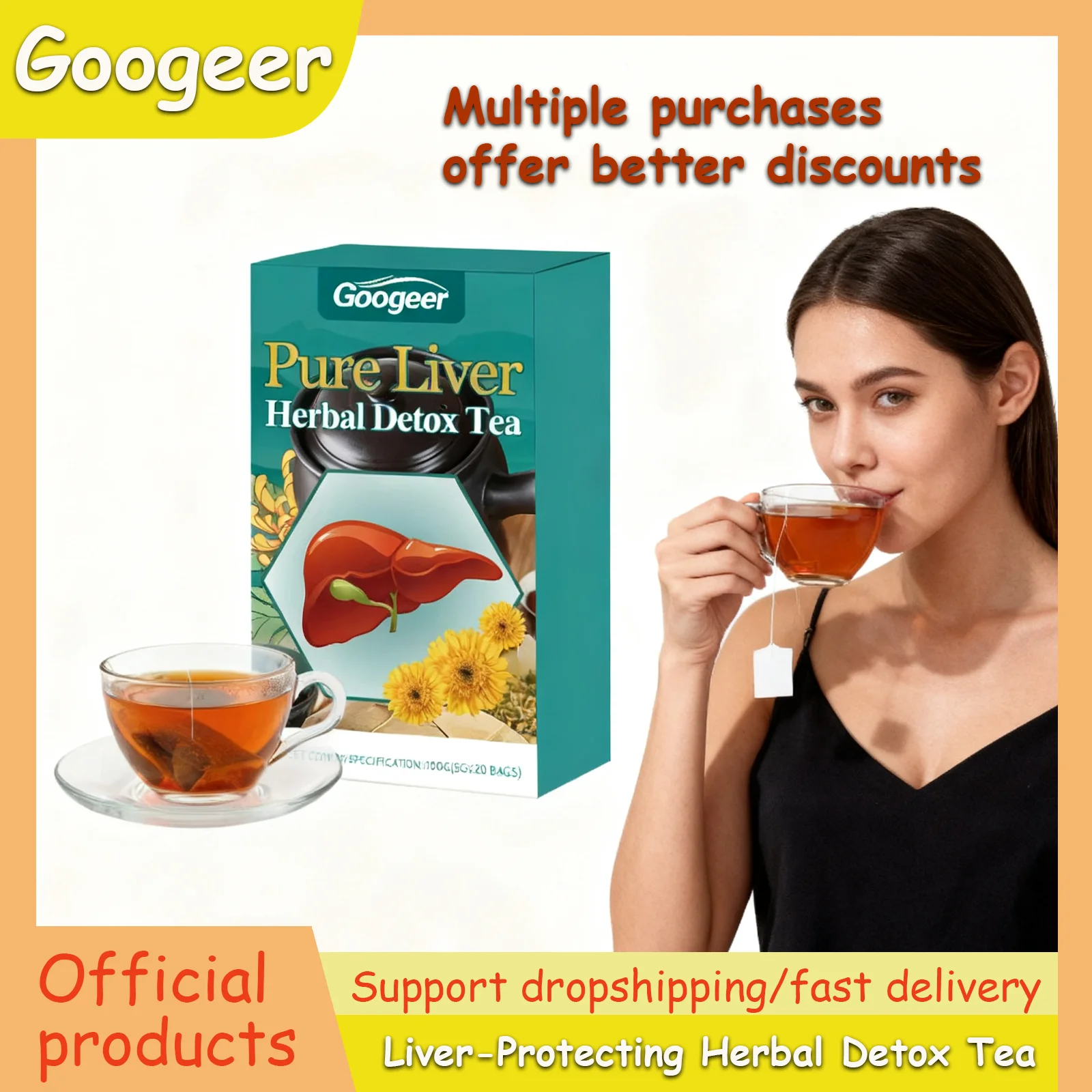 

Googeer 100g Googeer Liver Support Herbal Detox Water - Boosts Fat Metabolism, Restores Energy | Dietary Supplement