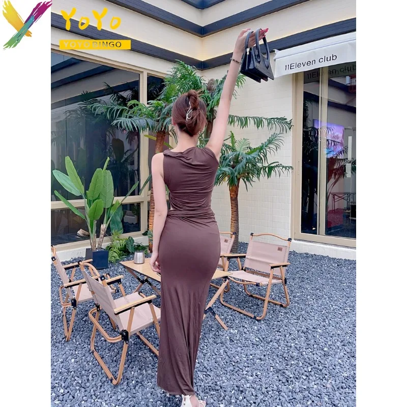 Summer Tank Top Long Skirt Set 2024 Elegant Solid Sleeveless Elastic Top+Ankle Skirt Slim Bodycon Fashion Fake 2 Pieces Set