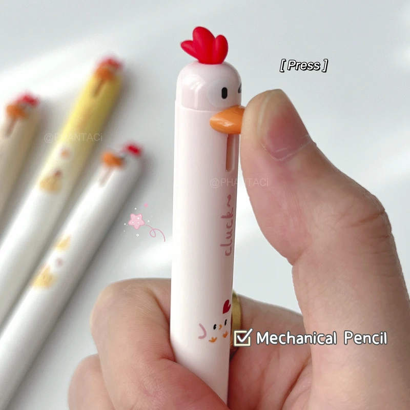 4PCS 0.5 Mechanical Pencil And 1PC Eraser Stationery Set Chick Style Mechanical Pencil Press Mouth Design Creative Small Gift