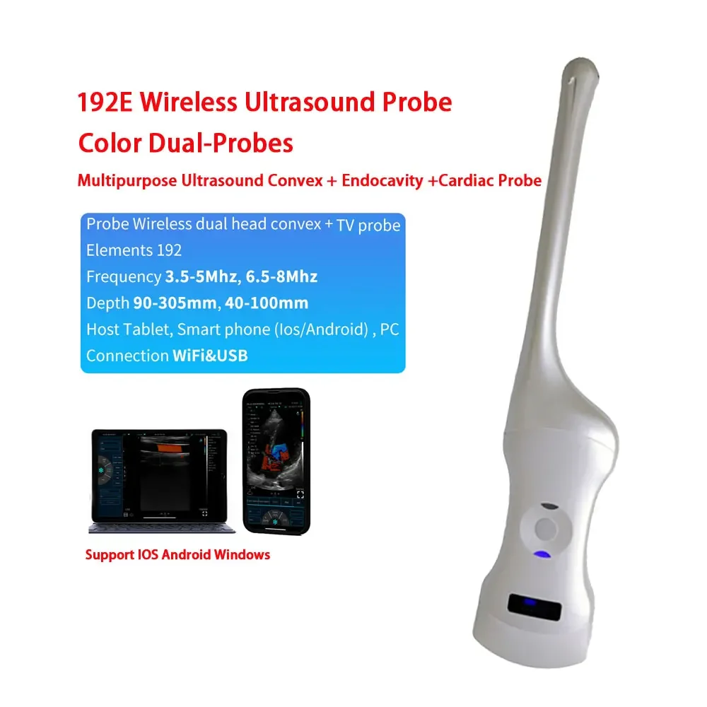 C10QT 192E Wireless Ultrasound Probe Color Dual-Probes Multipurpose Ultrasound Convex + Endocavity +Cardiac Probe 3.5-8Mhz