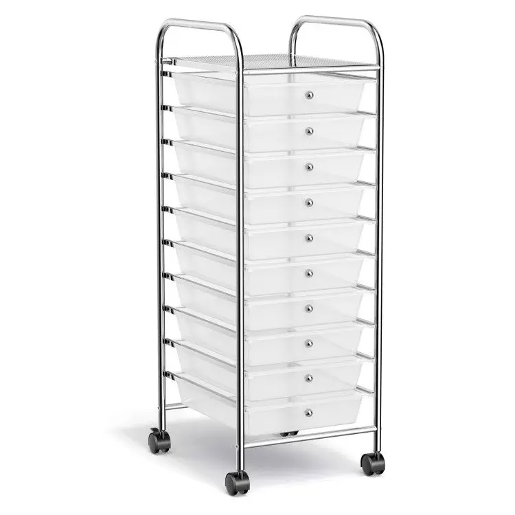 

Rolling Storage Cart Organizer with 10 Compartments and 4 Universal Casters
