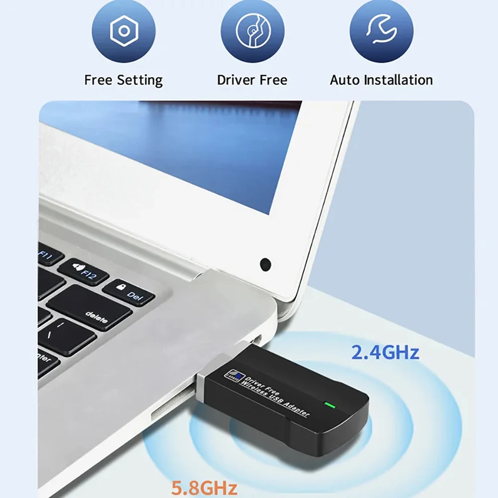 Dual Band Wireless WiFi Antena, USB 3.0, 2.4G, 5GHz, Receptor para Laptop, Desktop, PC, Driver livre, 1300Mbps Placa de rede