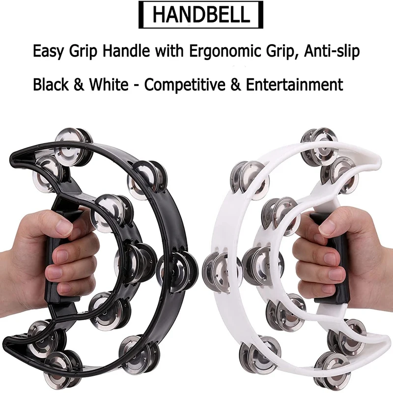 2Pack 10 Inch Double Row Tambourine For Adult,Half Moon Musical Tambourine 20 Metal Jingles Hand Held Percussion Drum