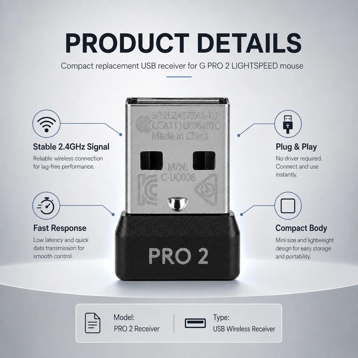 USB Receiver For Logitech Bolt Adapter - Multi Device Receiver Suitable for MX Keys Mini, POP Keys Keyboard / Mouse, K860, M650