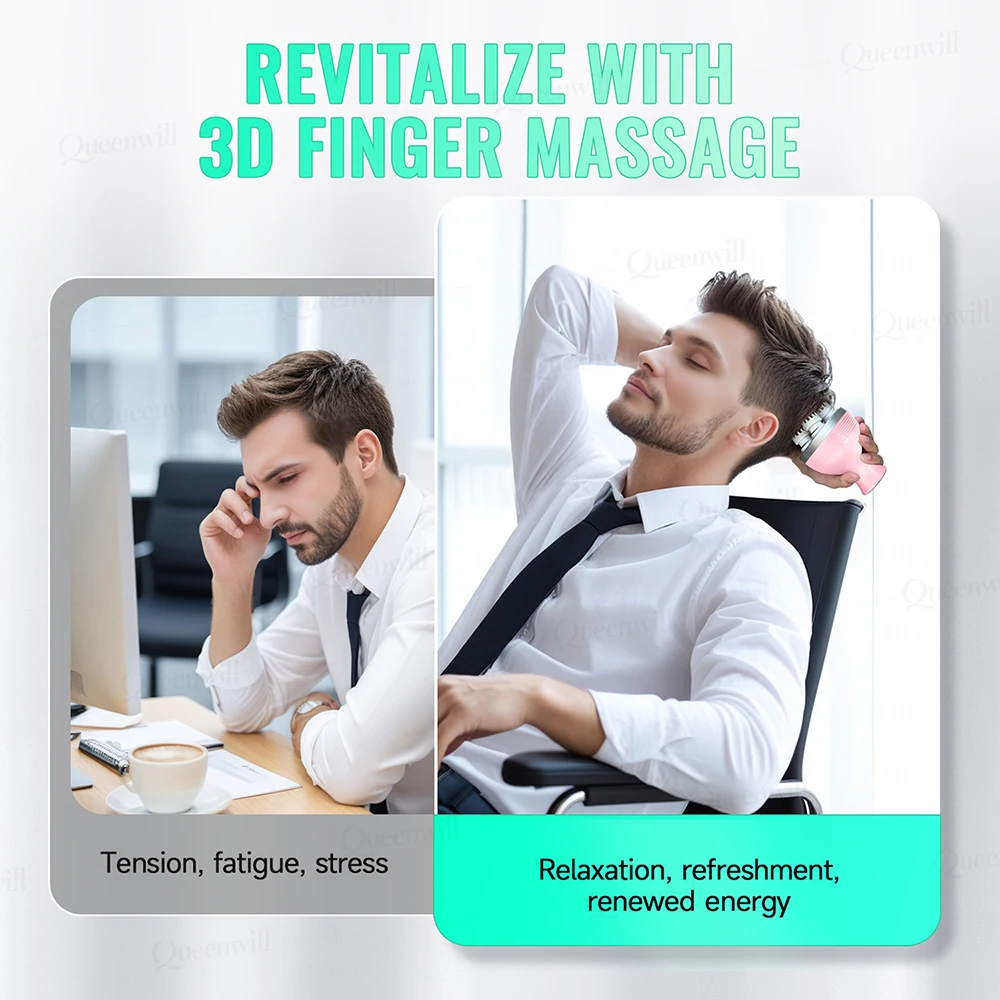 電動頭皮マッサージャー 充電式ヘッドマッサージデバイス ハンドヘルドヘッドスクラッチャー 髪の成長ストレスリラックスに最適、理想的なギフト