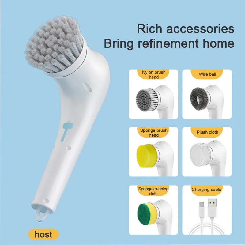 Hot Sale Rechargeable Bathroom USB 5 in 1 Cleaner Automatic Rotation Electric Brush Handheld Kitchen Electric Cleaning Brush