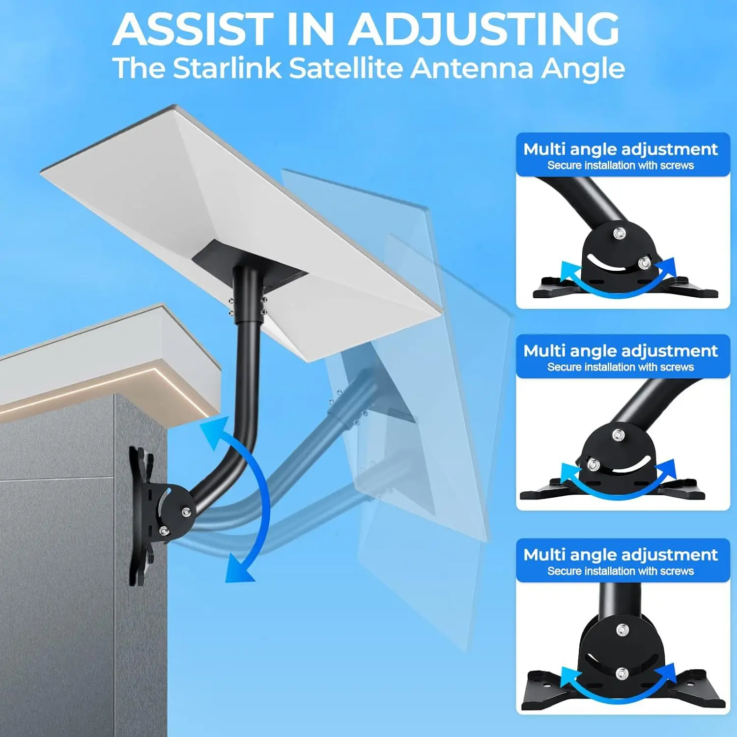 Starlink Gen 3 Mount 360° Adjustable Starlink Mounting Kit Compatible with V3 Starlink Standard For Roof Exterior Wall Install
