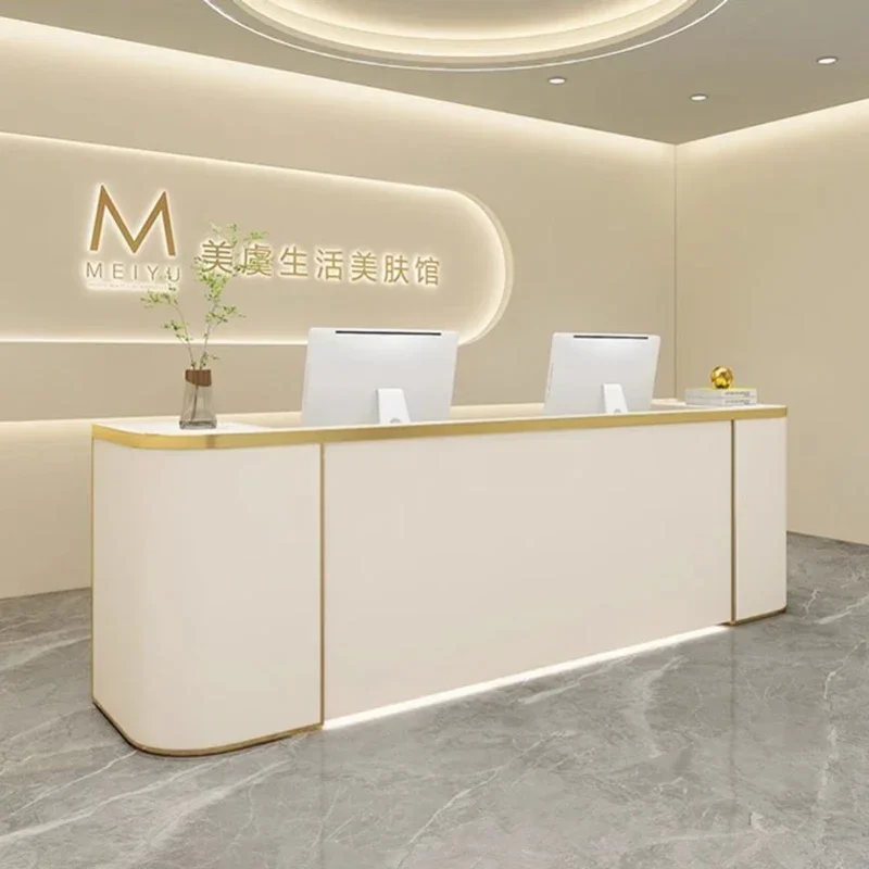 Banco Reception lungo professionale estetico bianco a buon mercato scrivanie per piccole stanze Armable Box Store Escritorio Beauty hospital