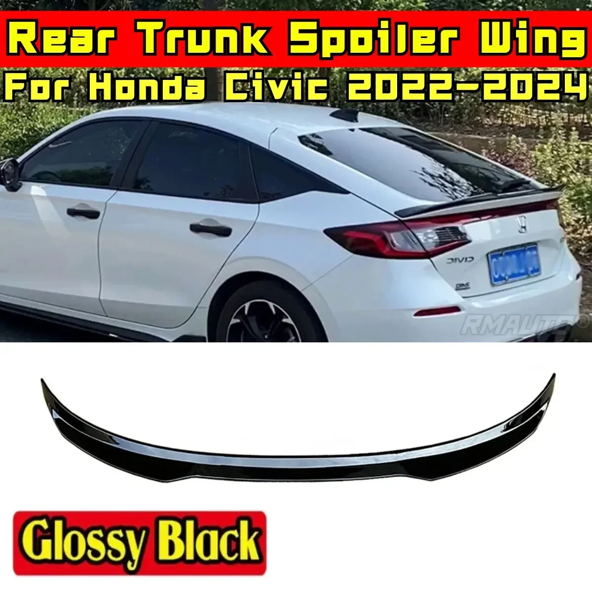 For 11th Generation Hatchback Civic 2022-2024 Rear Spoiler Wing Exterior Part ABS Plastic Car Rear Trunk Spoiler Car Accessories