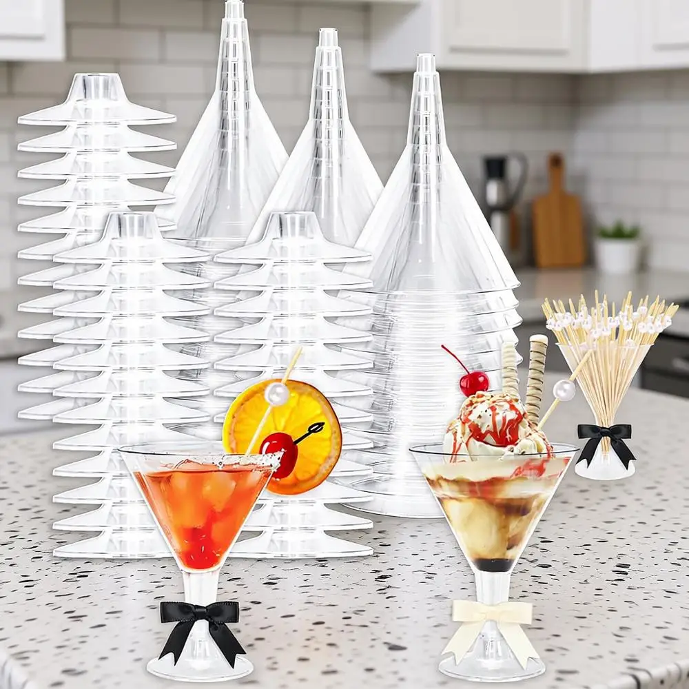 

Набор из 80 пластиковых бокалов для вина на ножке объемом 7 унций с жемчужными украшениями и черными бантиками для девичников и свадебных вечеринок