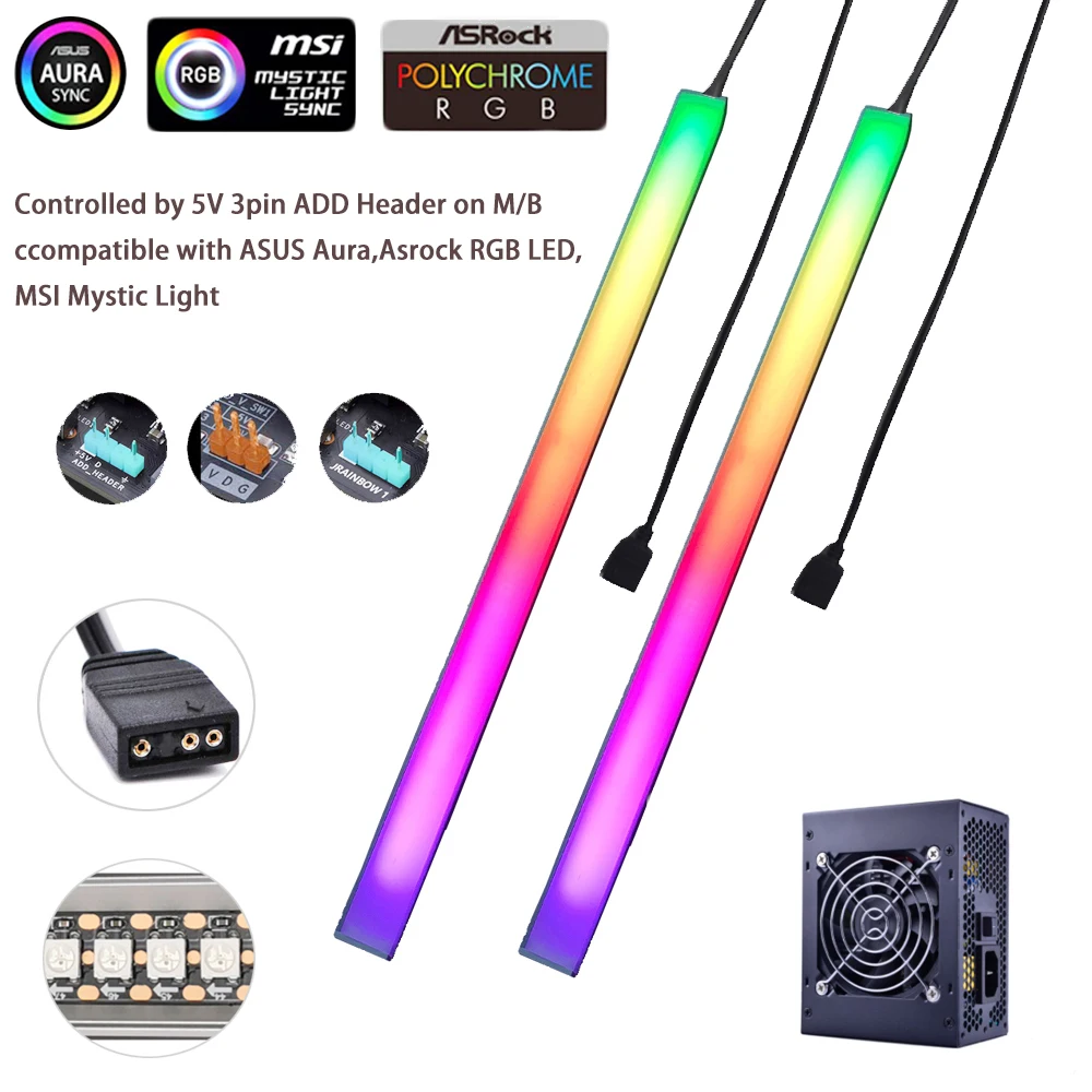 30CM adresowalny WS2812b cyfrowy stop aluminium dwustronne światło PC 5V3PIN nagłówek płyta główna RGB F ASUS Aura SYNC listwa oświetleniowa