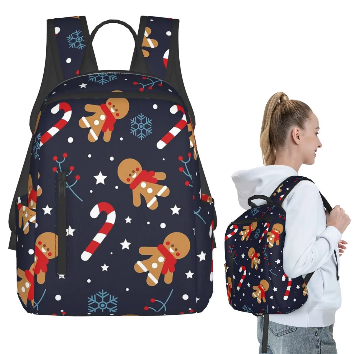 

Christmas Gingerbread Candy Canes Backpack Student BookBag Kids School Bag Computer Shoulder Bags Boys Girls
