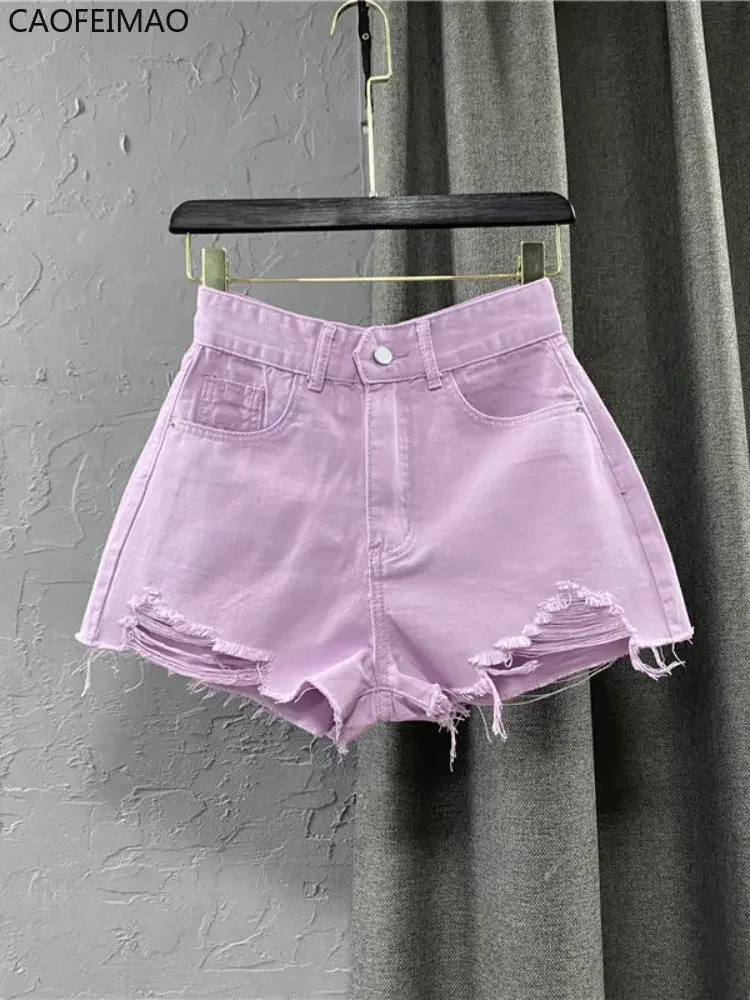Women's Denim Shorts High Waist Casual Solid Zipper Fly Fashion Shorts Loose Sexy Green A-shaped Hot Pants 2025 New Summer