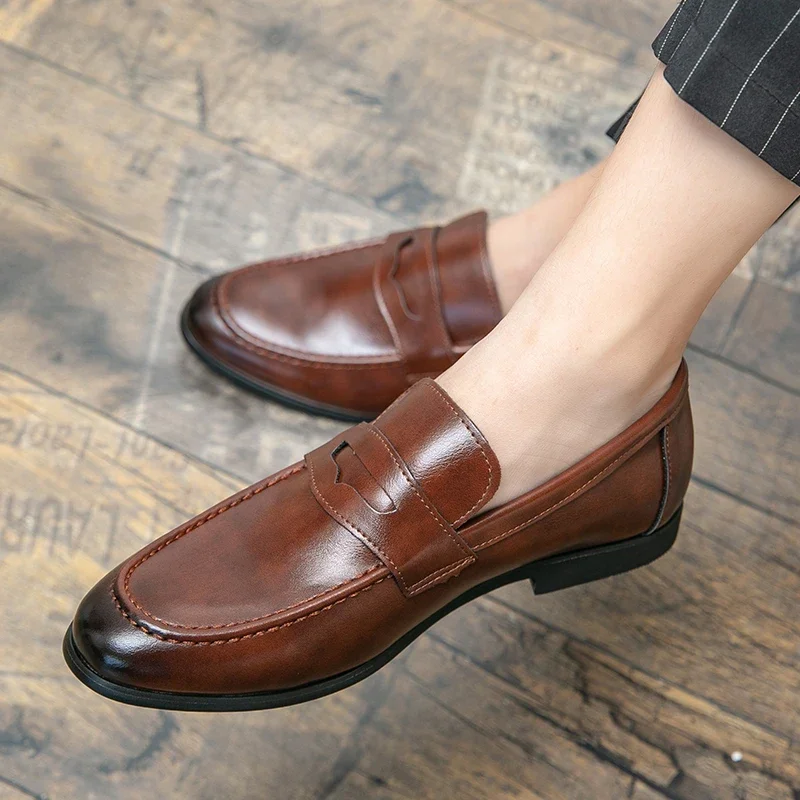 2024 Spring and Autumn Loafers Men Slip-On Business Formal Casual Shoes Brown MenShoes Leather Men Dress Shoes Large Size 38-48