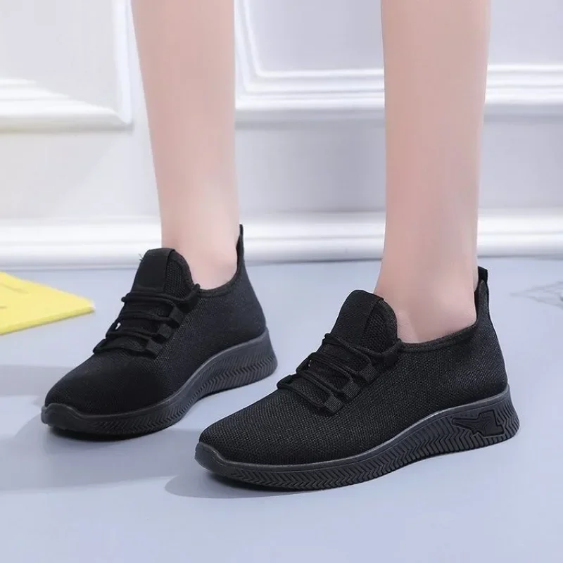 New Solid Casual Low Heel Lace-up Mesh Sneakers for Women 2024 Hot Sale Summer Rubber Ladies Shoes  Women's Vulcanize Shoes