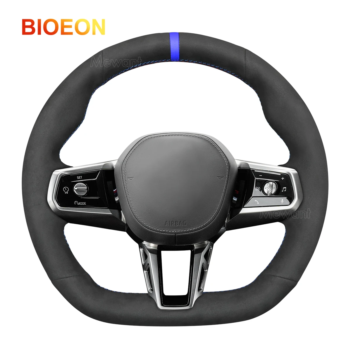 Bioeon Black Suede Car Steering Wheel Cover for BMW (M Sport)  5 Series G60 7 Series G70  i5 G60 i7 G70