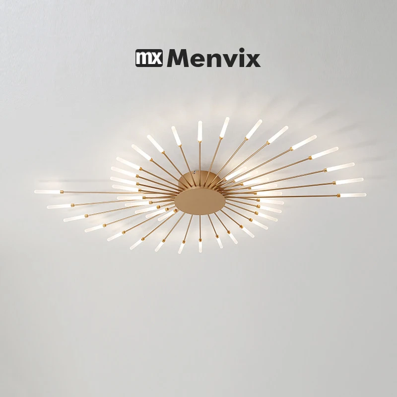 Modern Flower Shape Ceiling Lamp for Living Room Dining Room Flush Mount Metal Acrylic Sputnik Firework Petal Lighting Fixture