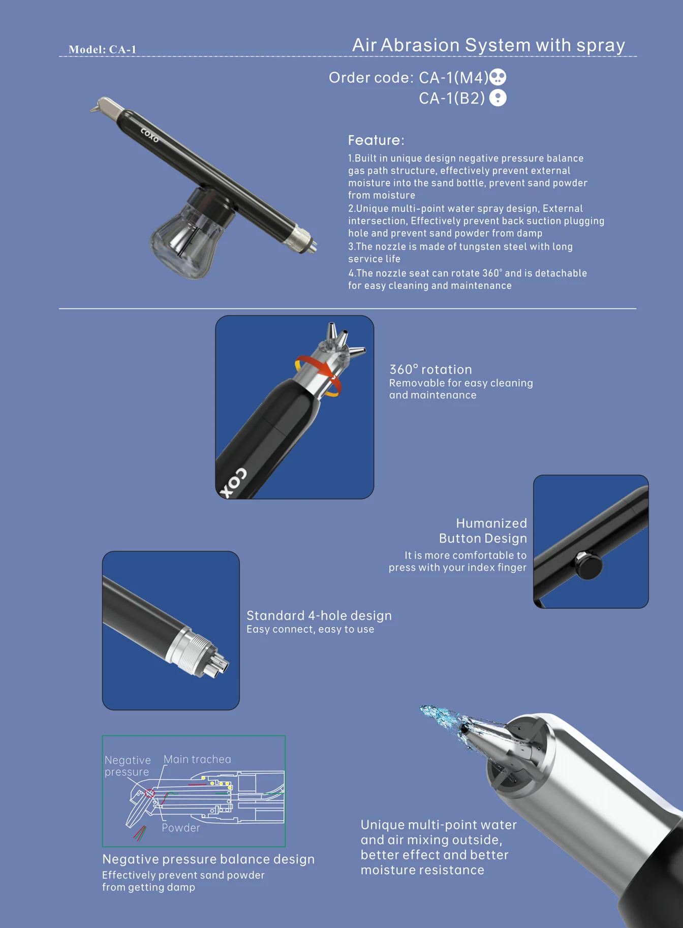 Coxo Dental Sandblasting Microetcher Dental Aluminum Oxide Sandblaster Air Abrasion System Microblaster With Water Spray  CA-1