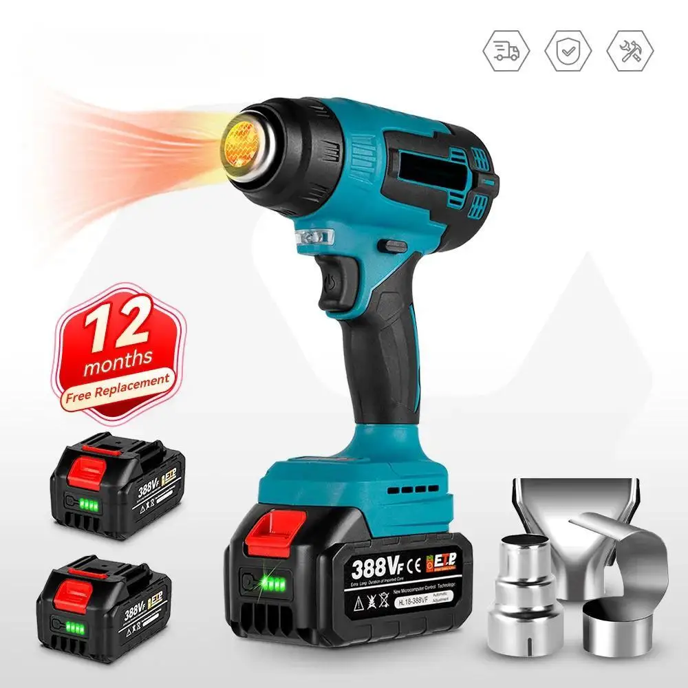 

2000W Electric Heat Gun Compatible Makita 18V Battery Cordless Handheld Hot Air Gun with 3 Nozzles Industrial Home Hair Dryer