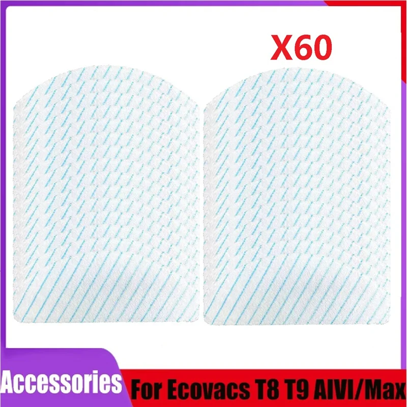

AC93-60Pcs Disposable Strong Rag Mop Cloths Pads For Ecovacs Deebot OZMO T8 AIVI T8 Max T9 AIVI AIVI+ Vacuum Cleaner Parts