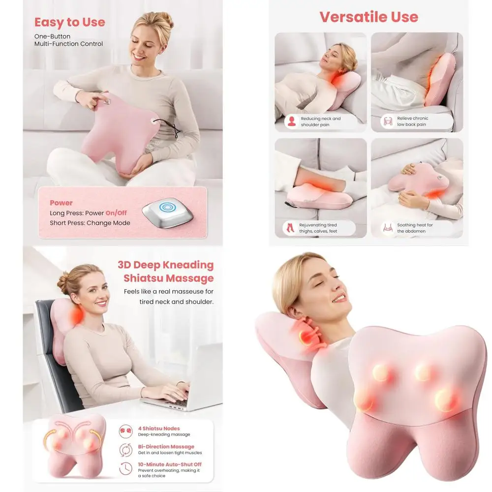 

Массажер шиацу с поддержкой тепла для облегчения боли в шее и спине, проводная подушка для массажа глубоких тканей, идеальный рождественский подарок для женщин