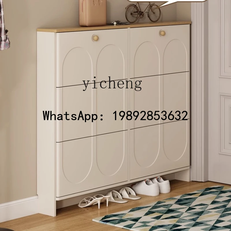 AA tipping bucket shoe cabinet integrated with the door of the home against the wall, small and narrow explosion