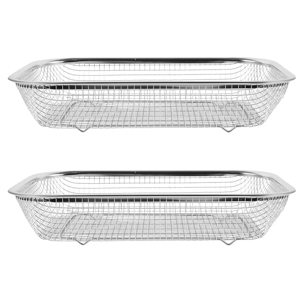

2Pcs Kitchen Draining Basket Stainless Steel Mesh Strainer Rectangular Sink Colander Fruit Vegetable Rinse Strainer