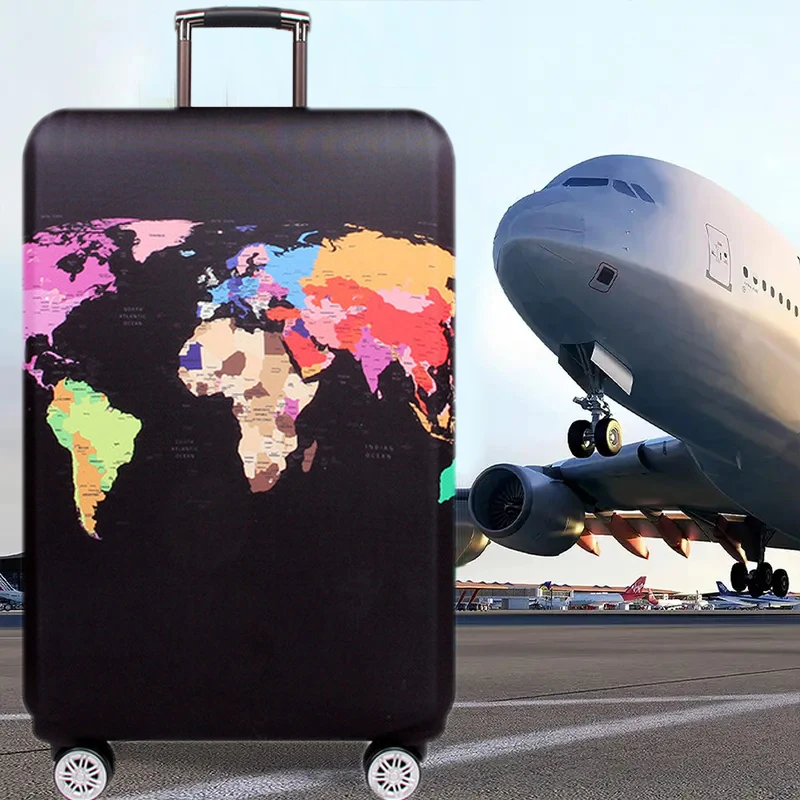 World Map Design Luggage Protection Cover+Straps Thickened Wear-Resistant Polyester Fiber Dust Cover Travel Accessories