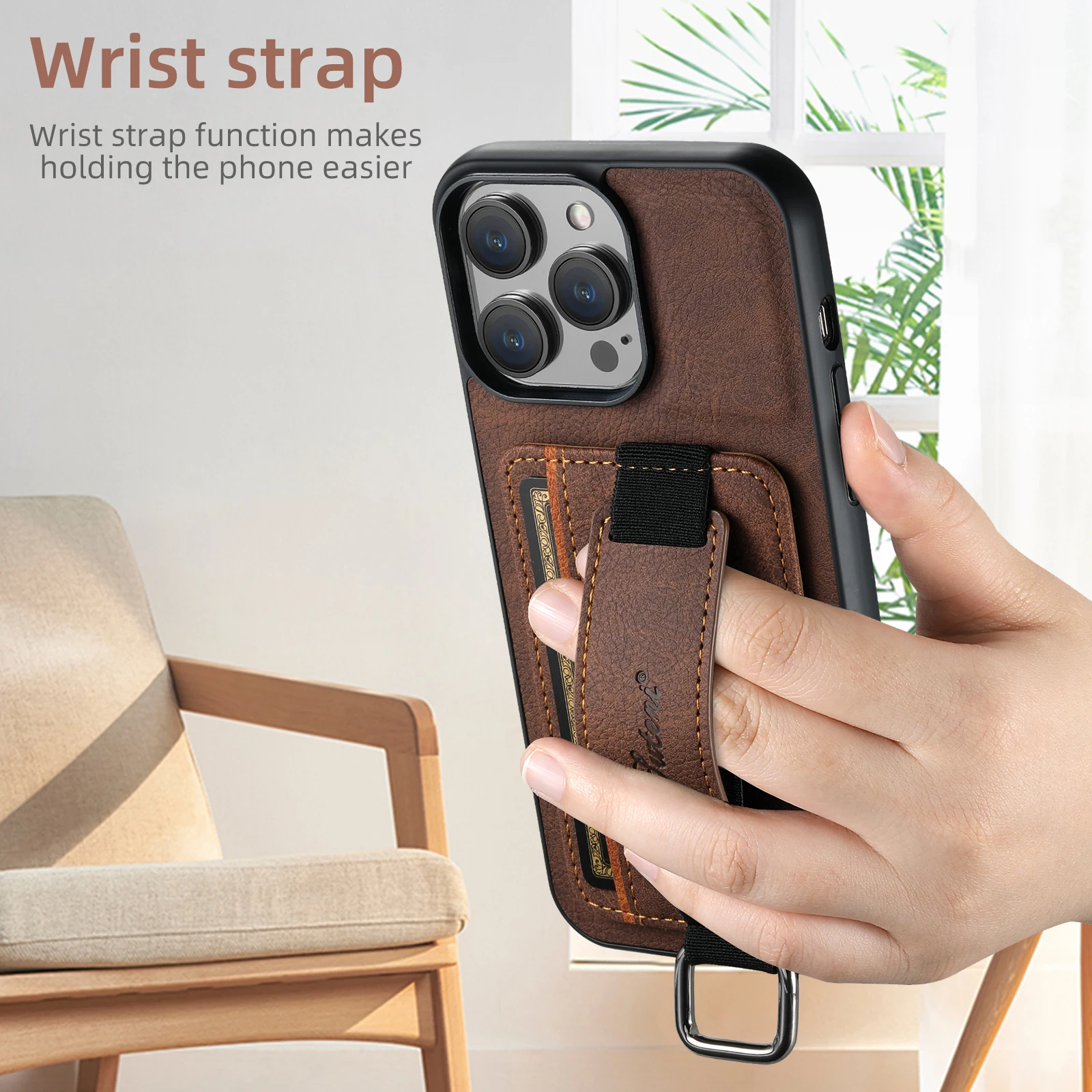 SUTENI Lychee-Haut-Print Handgelenkband Karten-Handyhülle Kartenhalter für iPhone 17 Pro Max 16 Plus 15 14 13 12 11 XR XS – Detail 25