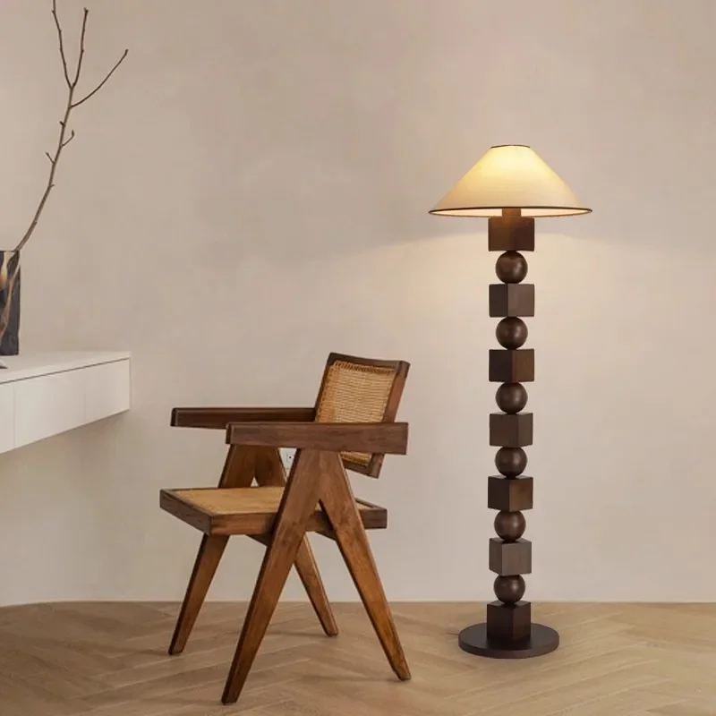 Medieval wabi-sabi wind walnut high-value living room floor lamp