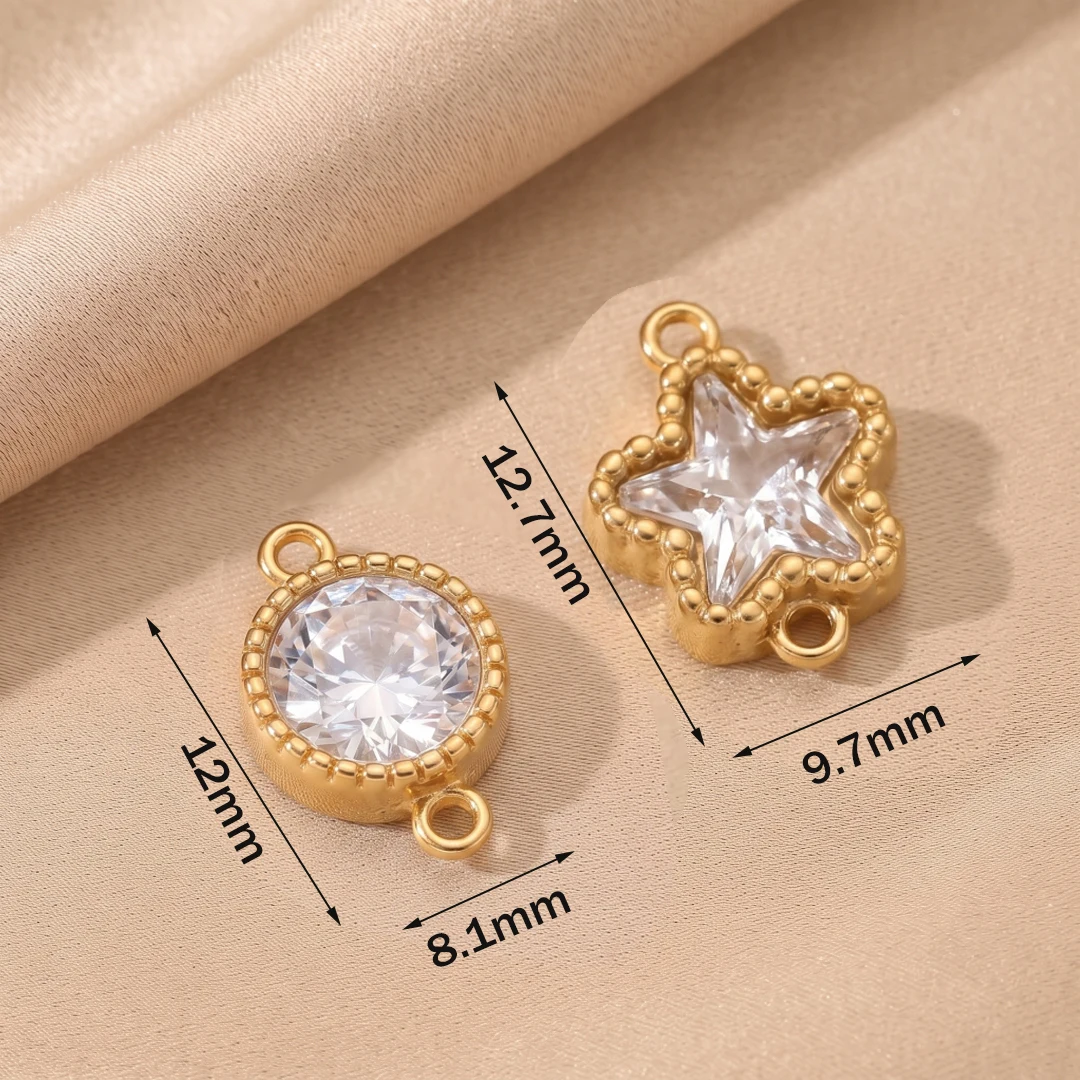 5 Stück Edelstahl-Strass-Anhänger, runde Stern-Charms, lose Anhänger mit Doppelloch für DIY-Halsketten, Armbänder und Schmuckherstellung – Detail 2