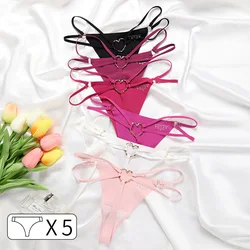 5Pcs Iron Ring Sexy Women G String Briefs Ice Silk Panties Girls Underwear Thong Seamless Underpants Lingerie Plus Size S-XL