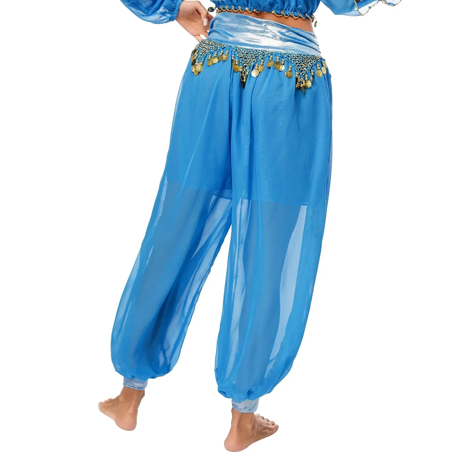 

Women Chiffon Belly Dance Harem Pants Arabic Bellydance Pants Bloomers Trousers with Gold Trim Tassels Women Dancing Pants