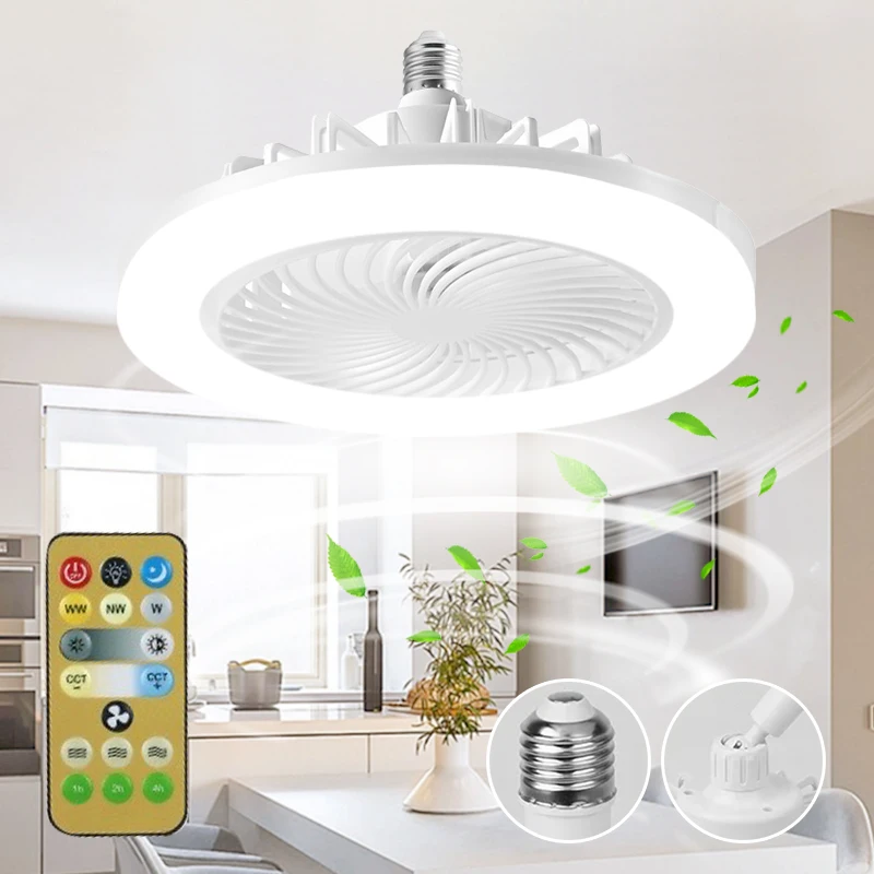 

2 In1 Ceiling Fan With Lighting Lamp E27 Converter Base With Remote Control For Bedroom Kitchen Living Home Silent Ceiling Fans