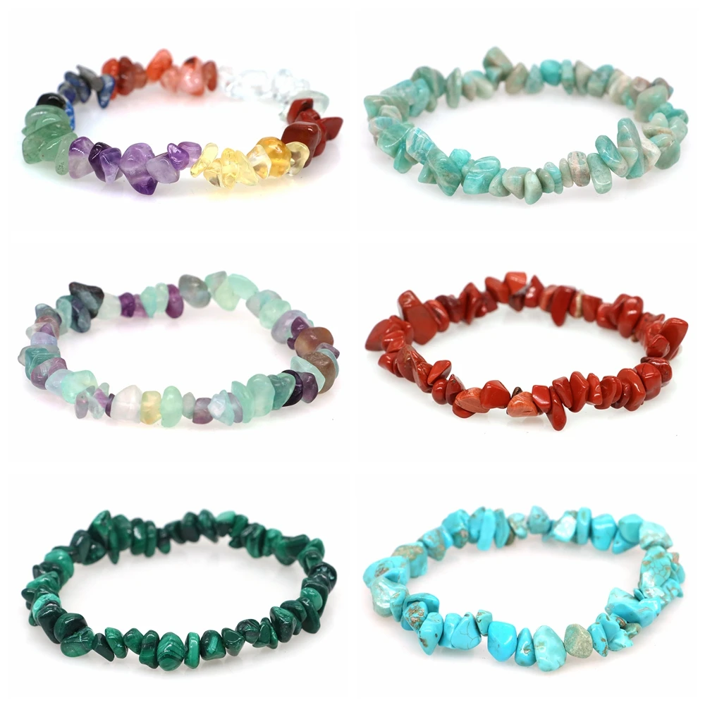 Natural Gemstone Bracelet Irregular Stretch Chip Beads Nuggets Healing Chakra Yoga Stretch Bangle Crystal Wristband For Women