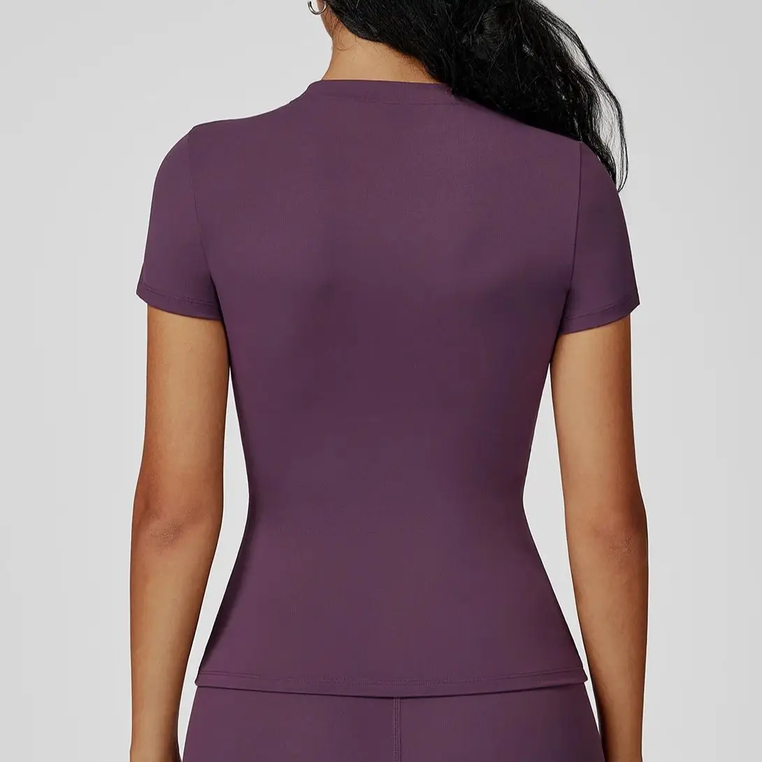 

Summer Women Sports T Shirt Short Sleeve Workout Running Round Neck Breathable Stretchy Gym Yoga Women Slim Fitness Active Tops