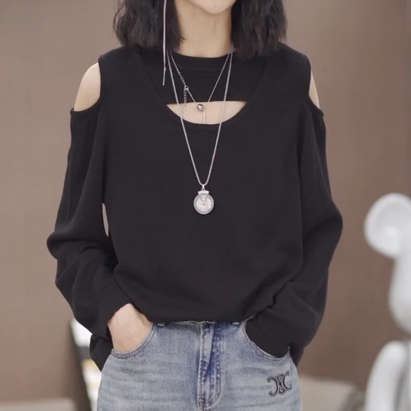 Fashion O-Neck Spliced Hollow Out Off Shoulder Blouses Women's Clothing 2024 Spring New Loose All-match Tops Casual Shirts