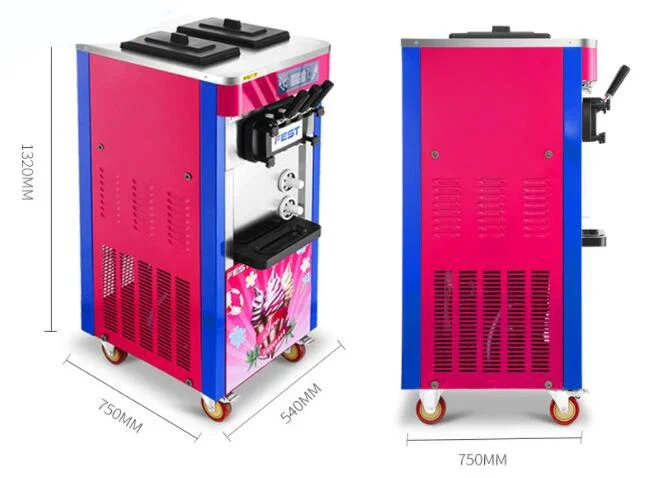 Trójkolorowa maszyna do lodów Komercyjna automatyczna lody stożkowe Pionowa trzygłowicowa maszyna do lodów miękkich