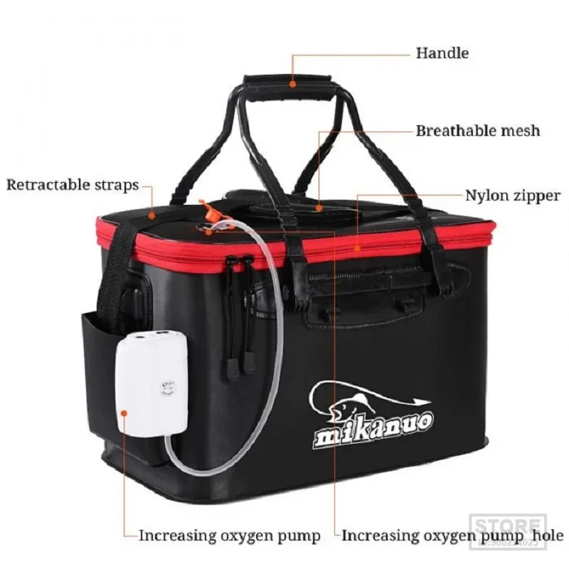 Shoulder Multifunction Fishing Bag Portable Fold Live Fish Storage Box With Oxygen Pump Bucket Tackle Outdoor Fishing Equipment