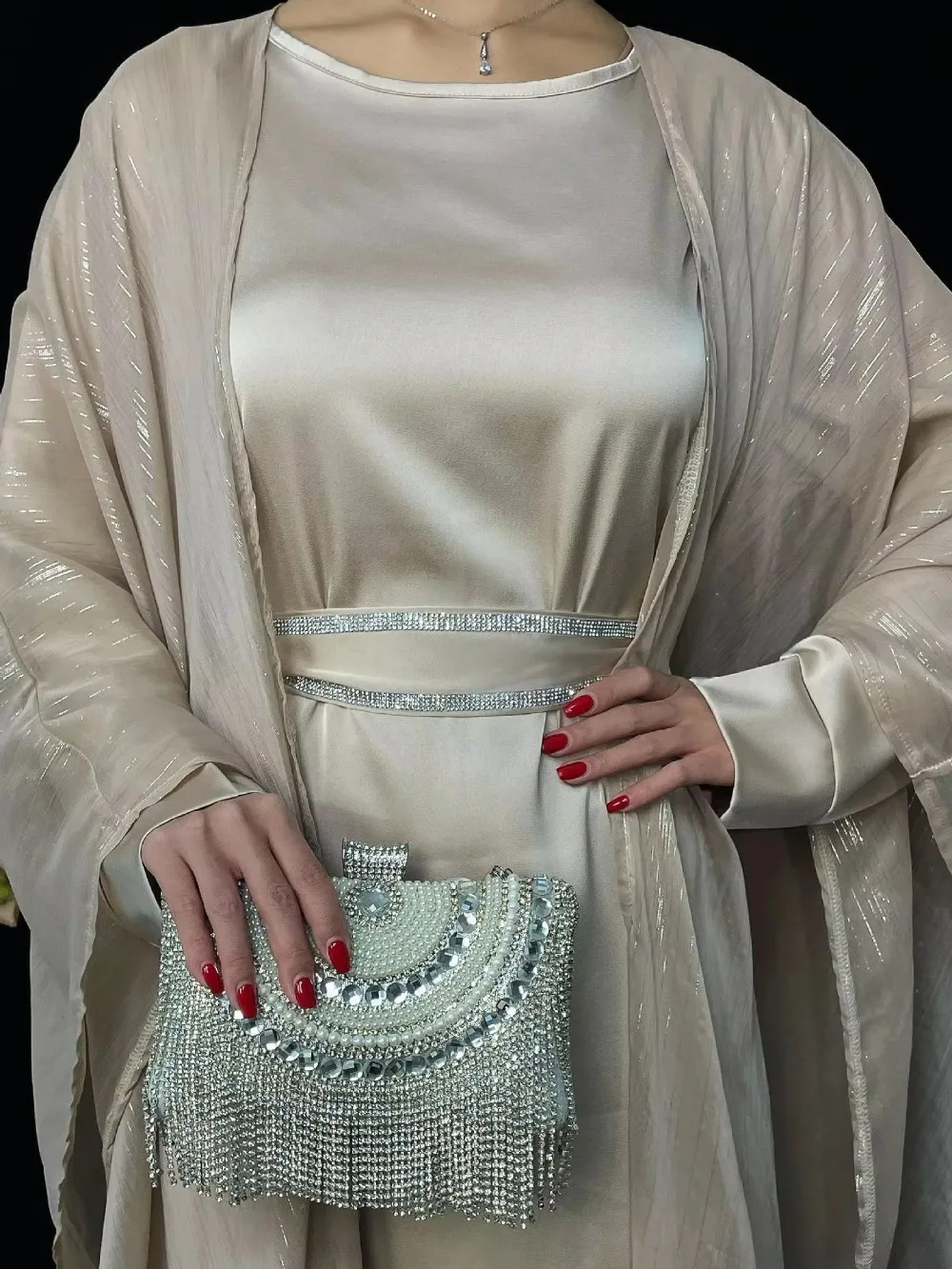 Muslim Abaya eid Suits Dresses Women Party Open 2 Piece Sets Vestidos Jalabiya Ramadan Morocco Dubai Abayas Kaftan Cardigan Robe