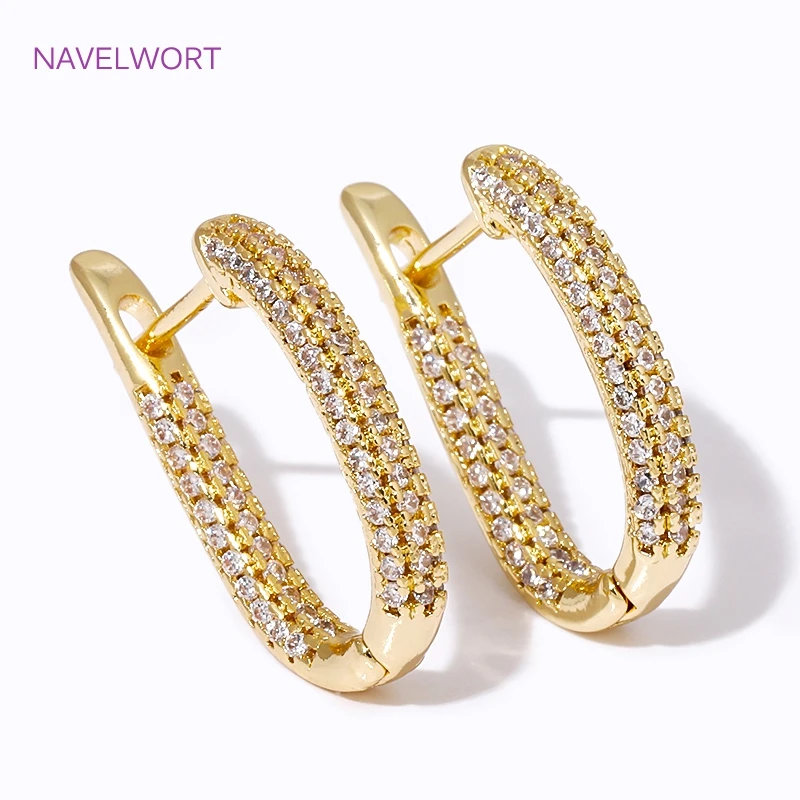 Fashion 15mm*23.5mm 18K Gold Plated Brass U Shape Earring Hooks Clasps,Inlaid Zircon Earring For Women Wedding Party Gifts