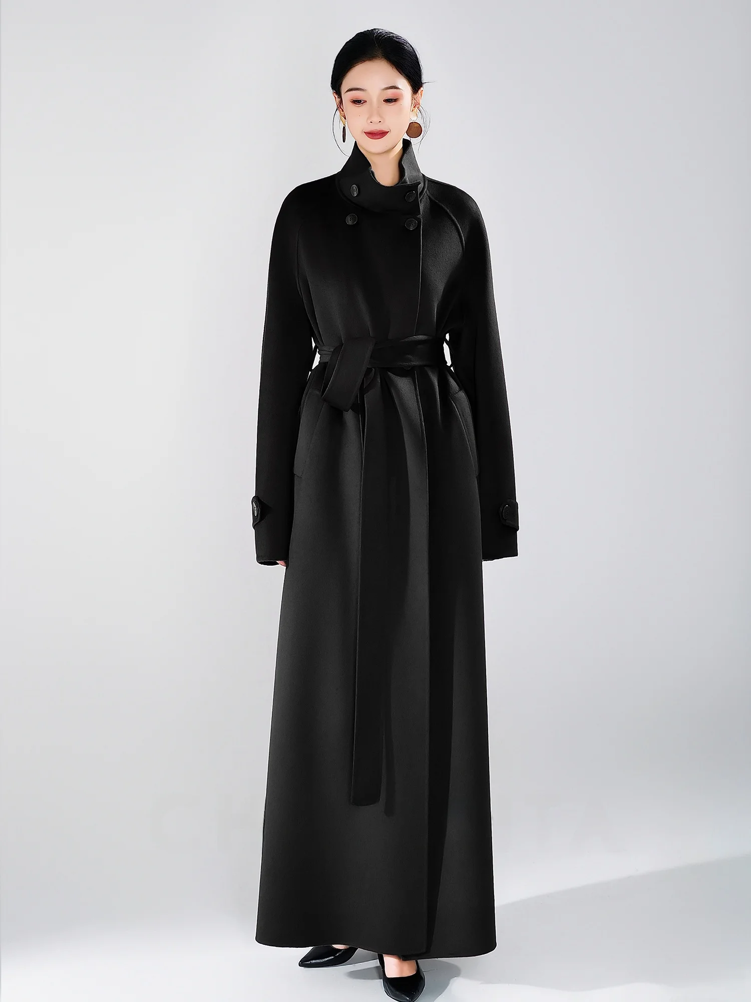 

Classic Double-Sided Camere Woolen Coat Chicarita Long Sle Women's Faion Korean Version Pure Color Commute Design