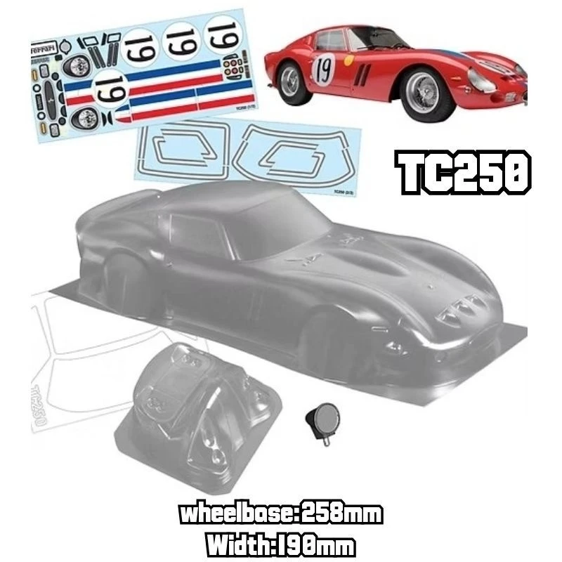

1/10 PC RC 250 GTO Shell Body 190mm Width Lampshade Rearview Mirror Transparent Shell Body For Touring Dirft Mst Yokomo Hpi Hsp
