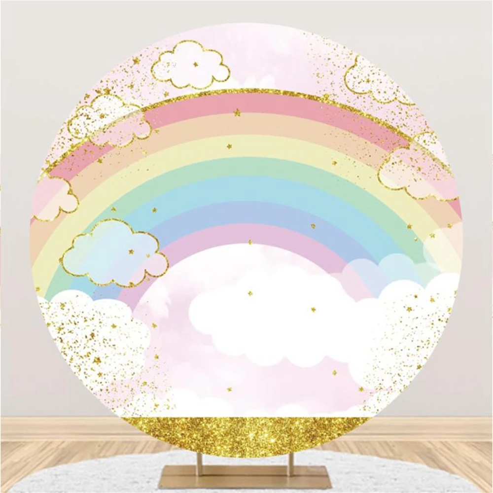 Unicorn Birthday Party Round Backdrop Cover Rainbow Glitter Flowers Newborn Baby Shower Circle Background for Photography Props