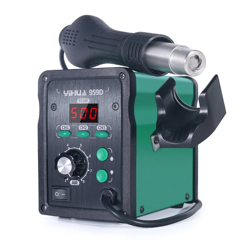 

YIHUA 959D SMD Soldering Station With Soldering Iron Hot Air Gun 220V Desoldering Station Spiral Air Gun Hot Air Welding Station