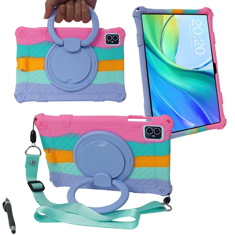 10.1inch Soft Silicone Case For Teclast M50HD M50Pro  Kids Safe Handle Stand 360 Rotating Tablet Protective Cover